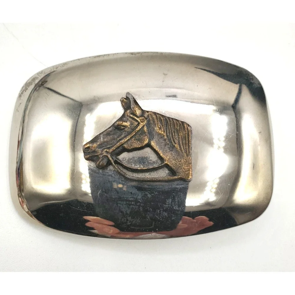 Vintage Horse Head Equestrian Silver Tone Belt Buckle